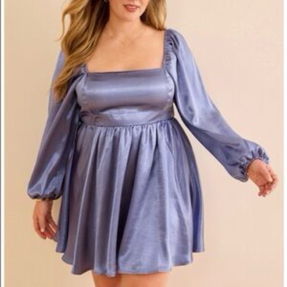 ARULA Light Blue Satin Mini Dress